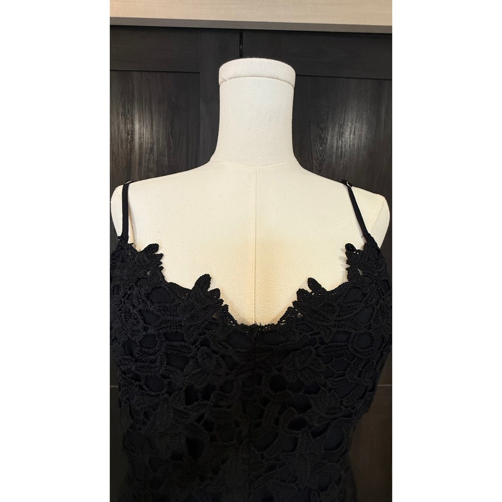 Blue Rain Black Crochet Lace Mini Dress Adjustable Straps Lined Size Large - Picture 3 of 7